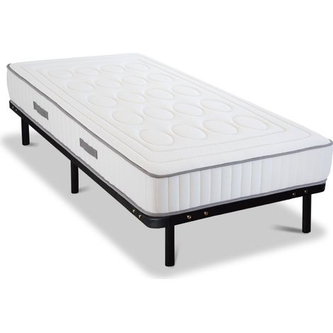 OLYMPE LITERIE Ensemble CRISTAL 90x190 cm Matelas Mémoire de forme + Sommier Métal (1/5)