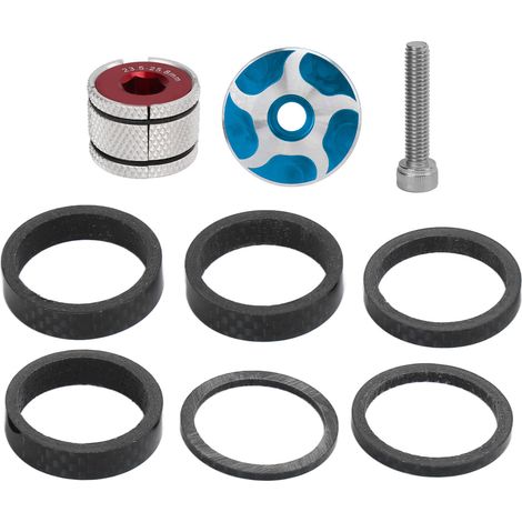 Ensemble de Spacers de Direction pour Vélo avec Capuchon de Potence et Bouchon d'Expansion pour Fourche 28.6mm - Bleu
