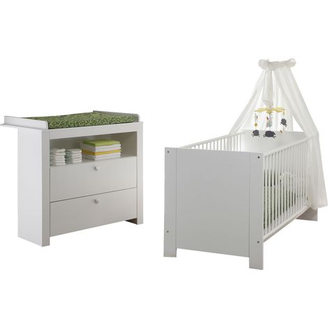 Ebuy24 – Ensemble de meubles pour enfants – Lit bébé et commode à langer – Blanc – Chambre bébé complète – Matériaux de haute qualité (1/2)