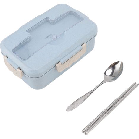 Boîte Bento Isotherme avec Cuillère et Baguettes pour Déjeuner - Adulte Enfant Étudiant (Bleu Nordique) (1/5)