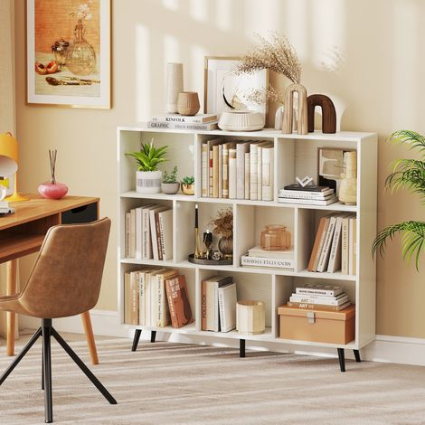 Étagère à 10 Cubes 120CM Organisateur de Rangement Moderne avec 5 Pieds Métalliques Effilés Étagère Autoportante avec 2 Kits Antichute Blanc (1/3)