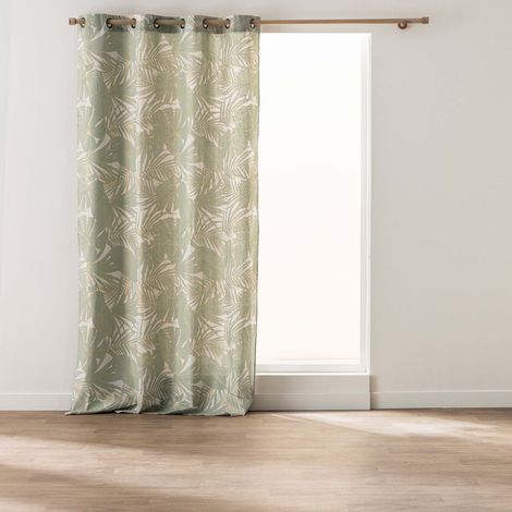 Rideau à œillets Alanis vert sauge – 140 x 240 cm – Polycoton imprimé métallisé - 140x240cm - Vert sauge