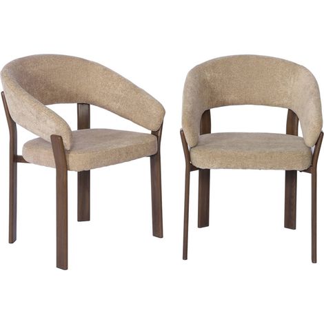 sweeek - 2er-Set Vintage-Sessel aus Stahl mit dunkler Holzoptik und strukturiertem Bezug, Strukturierter Stoff, Dunkles Holz (1/5)
