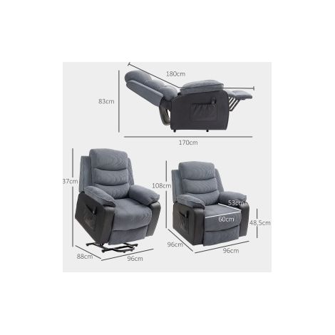 Sillón relax eléctrico elevable reclinable cuero gris oscuro OKMYHOME (1/2)