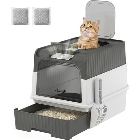 PawHut Cat litter Box, Enclosed Cat Litter Box w/ Lid, Pull-Out Drawer Tray (1/5)