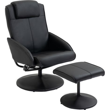 Poltrona Relax Reclinabile con Pouf Poggiapiedi Abbinato e Rivestimento in Finta pelle, Nero