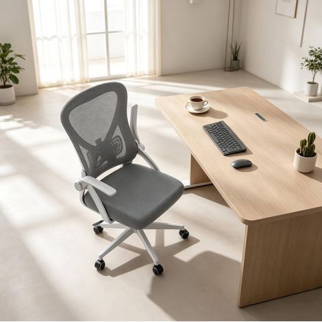 Sedia da ufficio ergonomica girevole, braccioli pieghevoli, grigia, 150 kg HAVRYA (1/3)