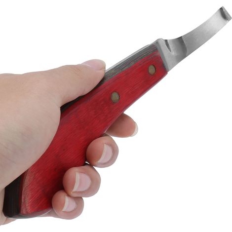 Hufmesser für Rechtshänder, gebogenes Hufmesser mit Holzgriff, Hufschmied (1/5)