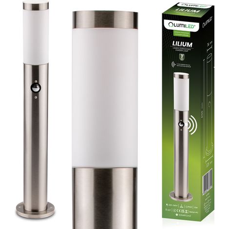 Lámpara de jardín exterior E27 INOX POST 65cm con sensor de movimiento Lilium LUMILED