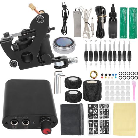 Kit Machine Tattoo complet professionnel : 2 machines à bobines, mini bloc d'alimentation 90‑265V, cordon clip, prise UE – pour tatoueur (1/5)