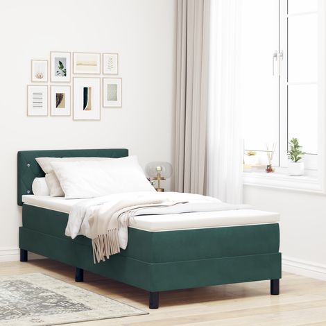 Box Spring Bed with Headboard Dark green 90 x 190 cm Velvet vidaXL (1/5)