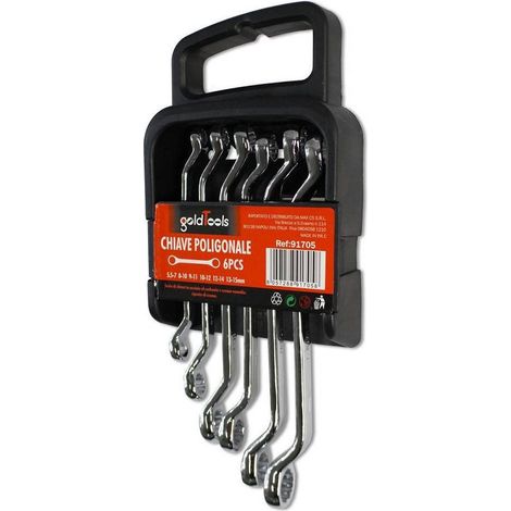 TrAdE Shop Traesio - Chiavi Poligonali A Doppia Testa Curva 6 Pz Chiave Lunga In Cromo Vanadio 91705 - (1/2)