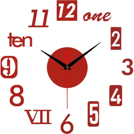 Horloge Murale - Miroir Acrylique 3D - Design Sans Cadre Personnalisable - Silencieuse - DIY Pour Intérieur - 1 Pièce (1/5)