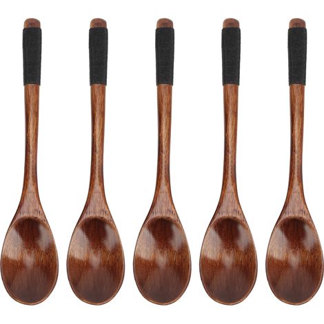 5PCS Wooden Spoons Environmental Long Handle Semicircle Beech Wood Small Wood Spoons for Dining Room (1/5)