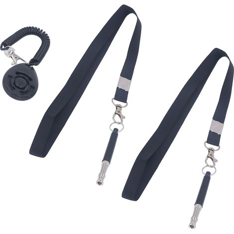 Lot de 2 sifflets pour chien noirs de 7,6 cm de long, à tonalité réglable, en métal robuste et silencieux, avec cordon pour l'entraînement au rappel. (1/5)