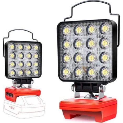 Lampe de batterie pour batterie Milwaukee M18 18 V 48 W, batterie de lampe de travail LED, batterie de phare LED lumineuse, phare sans fil avec chargement de type C et USB (sans batterie) (1/5)