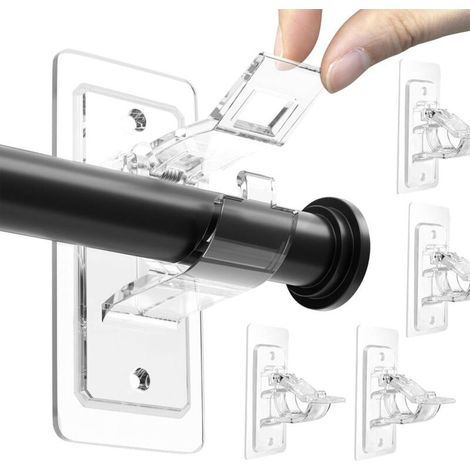 Lot de 4 supports de tringle à rideaux autocollants, crochets sans perçage, adaptés aux tringles à rideaux 3 cm, supportent 9 kg, blancs (1/4)