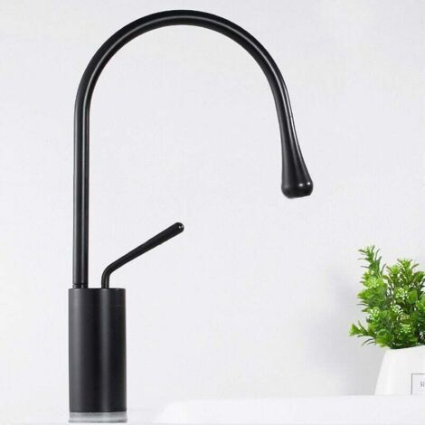 Mitigeur de Lavabo Créatif Noir Robinet Vasque à Poser Rotatif 360° Bec Haut Robinet Salle de Bain en Laiton (1/5)