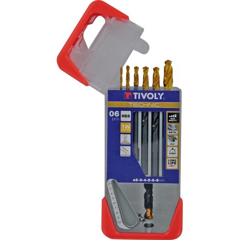Tivoly • Scatola da 6 Punte Technic HSS Steam Tin Metal contenente ø 2-3-4-5-6-8 mm (1/4)