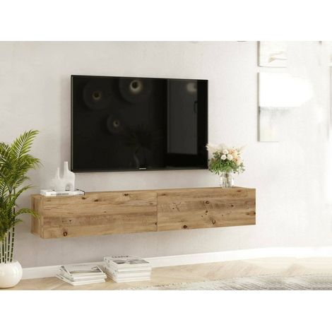 Dmora - Mobile porta TV Pavone, Credenza da soggiorno, Armadio basso per TV, Base parete attrezzata, 180x32h30 cm, Quercia (1/5)