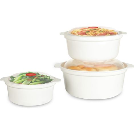 Lot de 3 bol Soupe Micro Ondes avec Couvercle à Valve, Round Dish Microwave, Multifonction Bol Plastique BPA Free, Lavable Lave-Vaisselle, Pour Repas, Stockage Alimentaire (1/5)