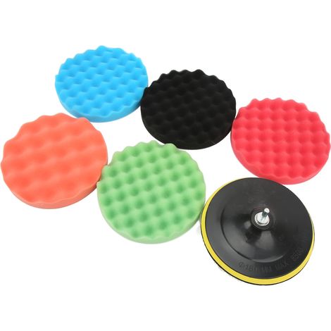 Set mit 7 18 cm langen Schwammpolierpads zum Waschen, Wachsen, Entstauben und Polieren, inklusive Adapter für Bohrmaschine (1/5)