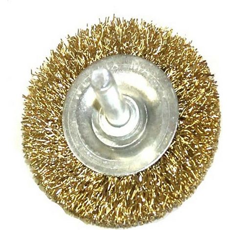 TrAdE Shop Traesio - Spazzola Di Acciaio Metallica Ottone Pennello Sverniciatore 50mm Per Trapano - (1/4)