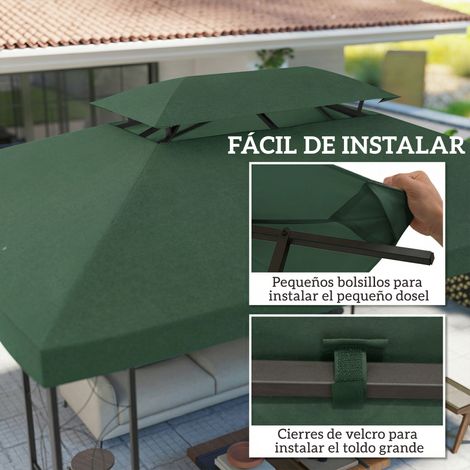 Store banne de remplacement 4 x 3 m avec double toit, trous de drainage et protection UV. Store banne uniquement. Armature non incluse. Vert. (1/5)