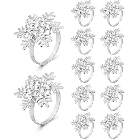 Lot de 12 ronds de serviette flocon de neige argentés (1/5)