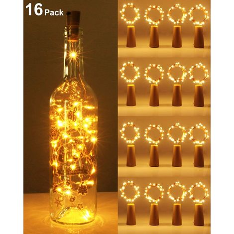 Guirlande Lumineuse En Liège - 20 LED Chaudes - Chaîne De 2 M - Pour Bouteilles - Fonctionne Sur Piles LR44 - 16 Pièces (1/5)