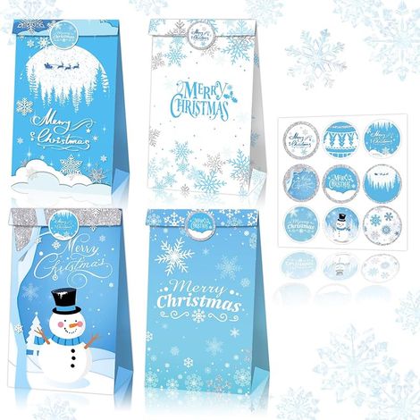 12 Stück Schneeflocken-Weihnachtsgeschenktüten, blaue Papiertüten, Weihnachtsgeschenktüten, Weihnachtssüßigkeitentüten, Weihnachtssüßigkeitentüten, geeignet für Weihnachts- und Geburtstagsfeiern (1/5)