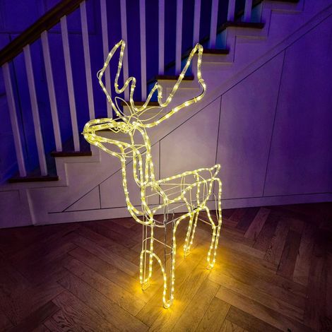 Decorazione natalizia a LED a forma di renna per esterni, grande, XL, 85 LED, luce bianca calda (1/5)