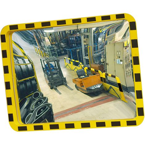 Moravia Industriespiegel aus Acryl 400 x 600 mm Rahmen schwarz/gelb + Schelle