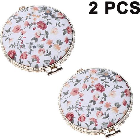 Lot de 2 miroirs compacts portables, miroirs cosmétiques double face, style rétro, petits, miroirs de maquillage pliables double face, blancs (1/5)