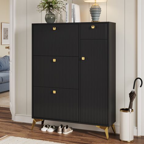 MEUBLIV Zapatero blanco 90x25x114 cm – 3 abatibles, 1 puerta, almacenamiento estrecho (1/5)