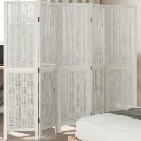 Divisorio Ambienti 5Pannelli Bianco Legno Massello di Paulownia vidaXL (1/5)