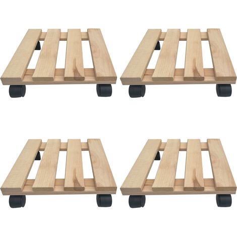 4x Rolluntersetzer eckig Pflanzenroller 30x30 cm - max. 120 kg Traglast - aus Buchenholz - Stabil & robust - Für Pflanztöpfe, Möbel & schwere Gegenstände