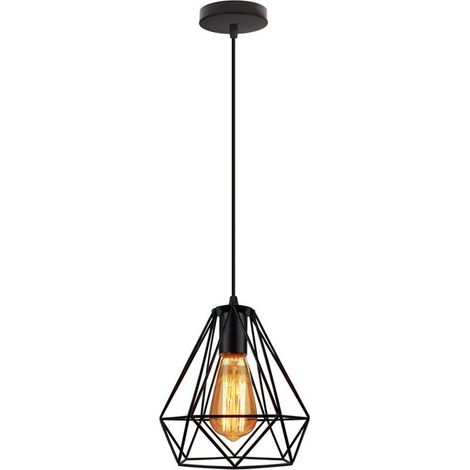 Métal Diamant 20CM Lustre Industriel Vintage Lampes Suspendues Rustique Plafonnier Moderne Pour Loft Café Salle À Manger Décoration Intérieure Noir (1/5)