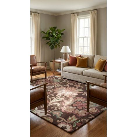 Tapis en laine WhispersofSpring - Tapis en laine  - 290x190cm, Rectangular - 80% Laine vierge, 20% Soie de bambou - Tufté main - Marron
