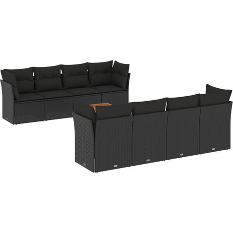 vidaXL Set Divani da Giardino 9 pz con Cuscini Nero in Polyrattan (1/5)