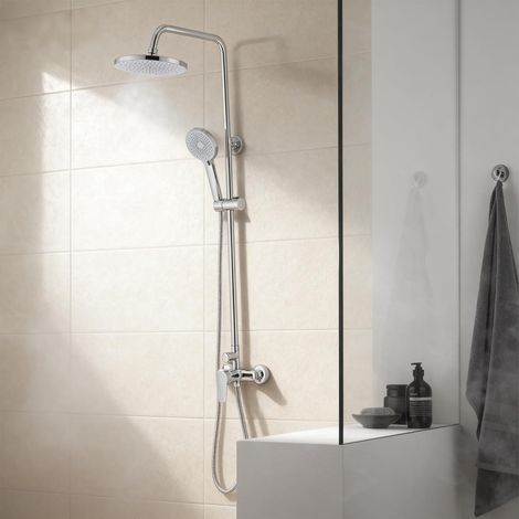 Colonne de Douche TEENO, Ensemble de Douche, Colonne de Douche Pour Salle de Bain, Hauteur Réglable, Ensemble de Douche Mécanique Avec Tête de Douche Ronde et Manchette en ABS Avec 3 Jets, Argent