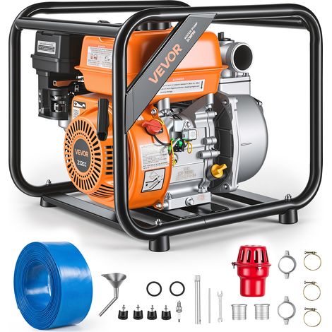 VEVOR Pompe a Eau Thermique 50,8 mm Motopompe a Essence 29980 L/h pour Irrigation Piscines Etangs Transfert Eau Semi-Dechets, 7 ch, Portable, Moteur a Essence, Tuyau Refoulement 7,6 m, Turbine Fonte (1/5)