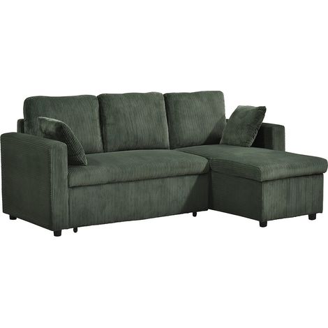 Divano letto angolare reversibile in velluto a coste verde pino - GAZUR (1/5)
