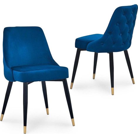 Lot de 2 chaises capitonnées en velours bleu DORINA (1/5)