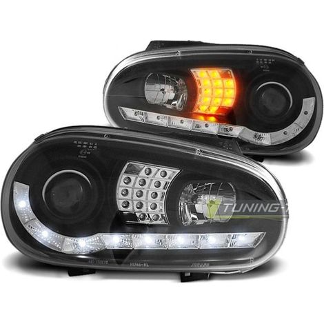 Paire de feux phares VW Golf 4 97-03 Daylight led noir cligno led-27361926 (1/2)