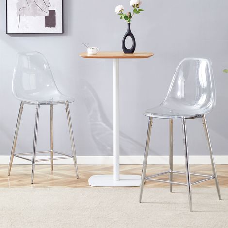 Lot de 2 tabourets de bar transparents – Assise en plastique durable, piètement métallique (argent/or/noir), repose-pieds – Idéal pour cuisine, bar et salle à manger (1/5)