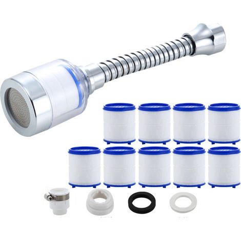 Filtro de grifo giratorio de 360 grados, filtro de agua para fregadero, 1 filtro de agua para grifo y 9 cartuchos de filtro, fácil de instalar. (1/5)
