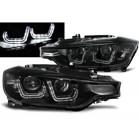 Paire de feux phares BMW serie 3 F30 / F31 de 2011 a 2015 U-led bar DRL noir-27361191 (1/3)