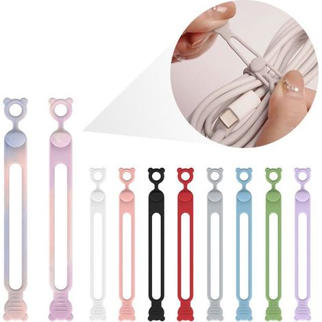 Confezione da 10 fascette in silicone riutilizzabili, adatte per cuffie, caricabatterie per cellulari, cavi audio, computer, ecc. (1/5)