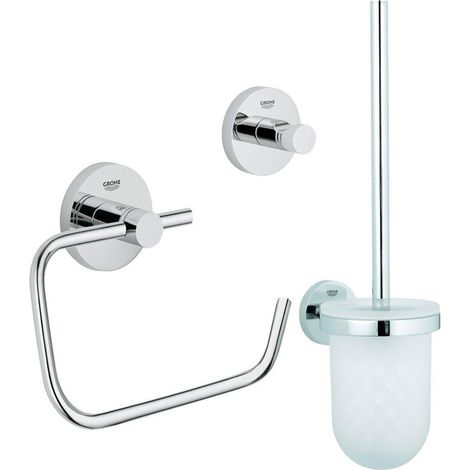 GROHE Essentials Ensemble d’accessoires pour toilettes 3 pièces avec porte-balai de toilettes, patère et porte-rouleau de papier toilette sans